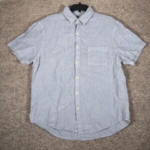Alex Crane Mens XL Light Blue 100% Linen Short Sleeve Button Down Shirt